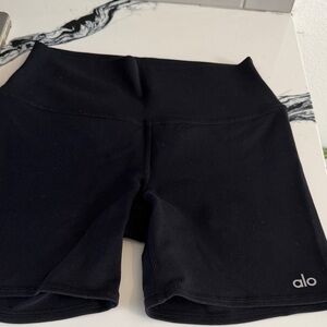 ALO Yoga Black High-Rise Bike Shorts with Subtle Logo